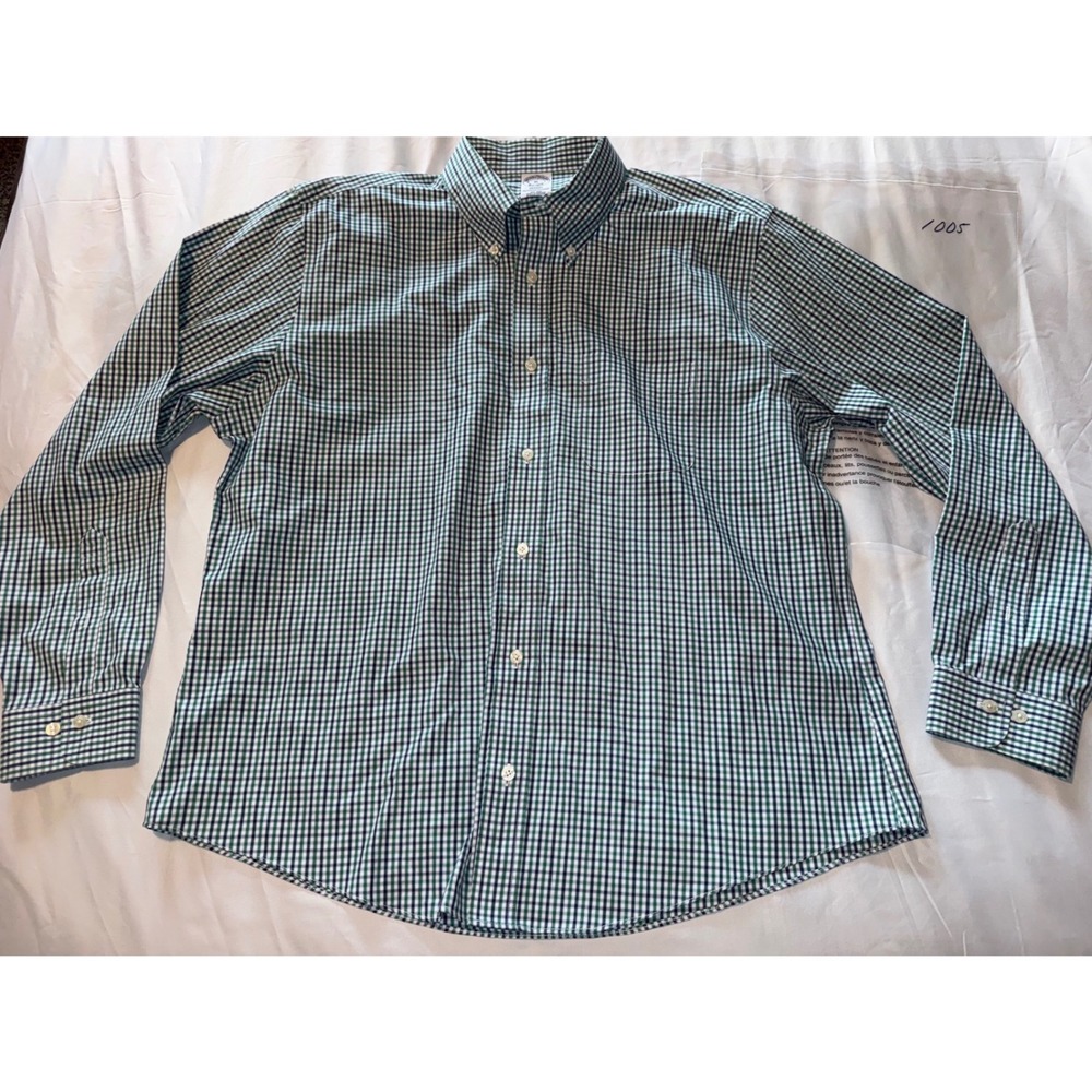 Brooks Brothers Regent Non-Iron Gingham Shirt XL Green Navy Blue Supima Cotton